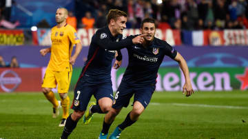 Griezmann gritando uno de sus goles contra Barca por Champions