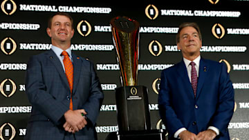 Press conference featuring Nick Saban and Dabo Swinney prior to the National Championship.  