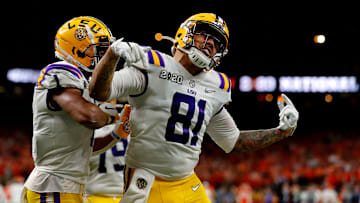 Thaddeus Moss celebrating a touchdown in the National Championship vs. Clemson