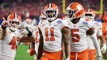 Clemson LB Isaiah Simmons celebrating a play against Ohio State in the CFP Semifinals
