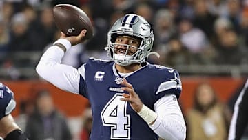 Dallas Cowboys quarterback Dak Prescott rears back in a game against the Chicago Bears