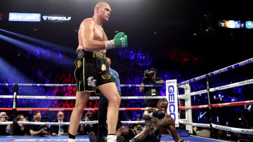 Tyson Fury knocking down Deontay Wilder Saturday night in Las Vegas