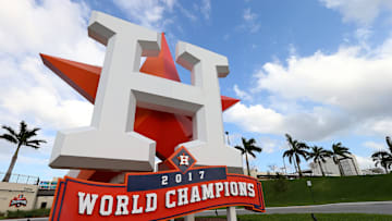 The sign outside the Astros' Spring Training home remains unchanged despite recent discoveries