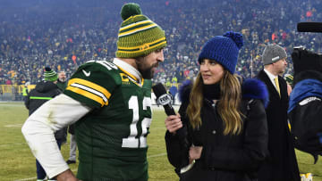 Aaron Rodgers being interviewed. 