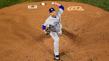 Hyun-Jin Ryu delivers a pitch for the Los Angeles Dodgers in the NLDS