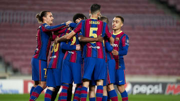 Los jugadores del Barça celebran un gol contra el Dynamo Kyiv