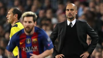 Messi y Guardiola en un encuentro de Champions League en 2016