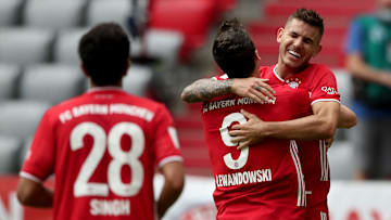 Lewandowski celebrates his first of the day