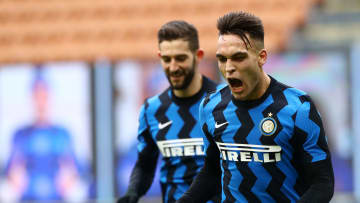 FC Internazionale v FC Crotone - Serie A - Lautaro Martínez grita uno de sus tres goles.