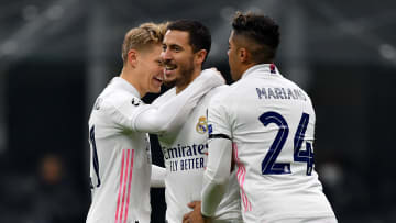 Eden Hazard, Martin Oedegaard y Mariano, Real Madrid