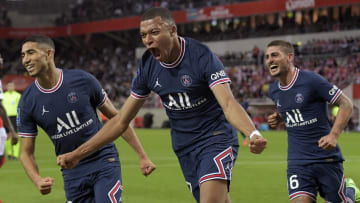 Kylian Mbappe celebrates one of his strikes