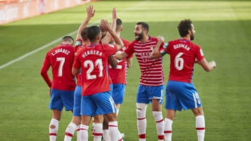 Los jugadores del Granada celebran uno de los goles contra el Betis