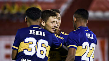 Huracan v Boca Juniors - Copa de la Liga Profesional 2021 - Soldano festeja su gol.