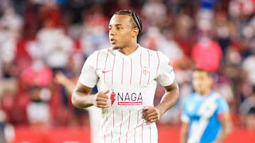 Jules Kounde in action during Sevilla FC vs Rayo Vallecano...