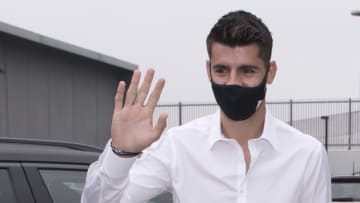 Alvaro Morata en marge de sa visite médicale au Juve center. 