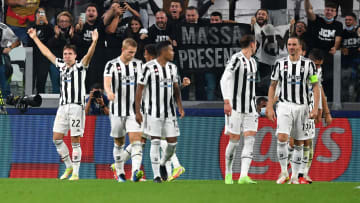 Federico Chiesa (left) and his teammates celebrate the opening goal against Chelsea