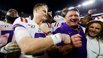 Joe Burrow and Ed Orgeron after LSU took down Alabama