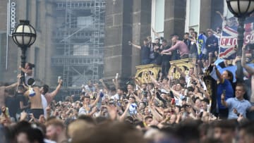 Leeds fans celebrate promotion to the Premier League