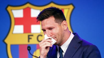 Lionel Messi of Barcelona Press Conference - Messi, consternado tras su salida.