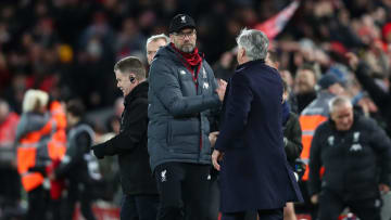 Jurgen Klopp of Liverpool and Carlo Ancelotti of Everton