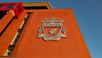 The Liverpool badge outside Anfield.