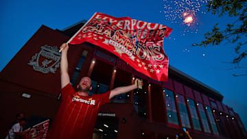 Liverpool Fans Outside Anfield As Title Rivals Manchester City Play Chelsea
