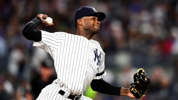 Domingo German on the mound vs. the Los Angeles Angels of Anaheim 