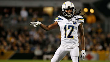 Chargers receiver Travis Benjamin motions for a first down during a game against the Steelers.