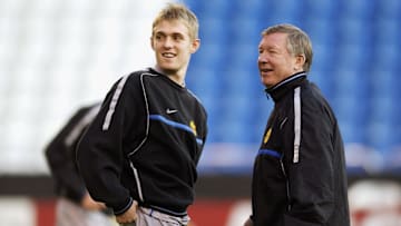 Manchester United manager Sir Alex Ferguson with Darren Fletcher of Manchester United