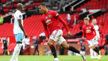 Greenwood celebrating his goal against West Ham