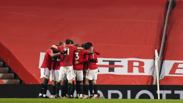 Manchester United celebrate their last goal of 2020