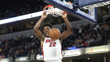 Miami Heat All-Star wing Jimmy Butler dunks against the Indiana Pacers