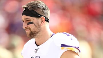 Minnesota Vikings wide receiver Adam Thielen warms up in a game against the Kansas City Chiefs