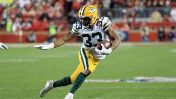 Green Bay Packers RB Aaron Jones alluding defenders in the NFC Championship vs. the 49ers  