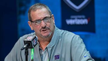 Giants GM Dave Gettleman speaks to the media at the 2020 NFL Combine.