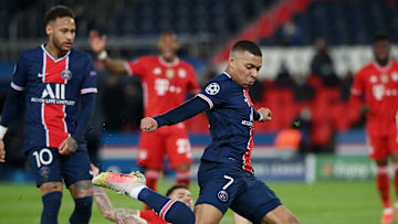 Mbappé in azione in Psg-Bayern Monaco 