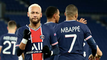 Neymar et Kylian Mbappé face au RB Leipzig. 