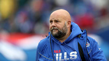 Buffalo Bills offensive coordinator Brian Daboll coaching in a game vs. the Philadelphia Eagles