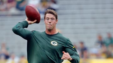 Quarterback Scott Tolzien warming up as a member of the Green Bay Packers