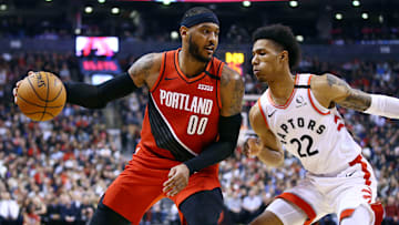 Carmelo Anthony fue la gran figura de los Blazers en el triunfo ante los Raptors el martes