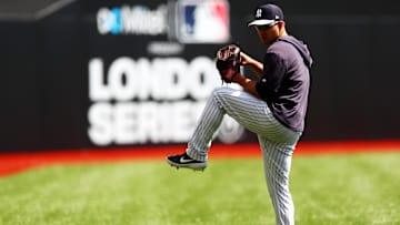New York Yankees reliever David Hale in London, 2019