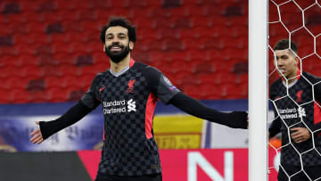 Mohamed Salah célèbre son but.