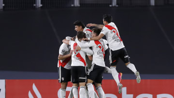 River Plate v Independiente Santa Fe - Copa CONMEBOL Libertadores 2021 - River festeja su gol.