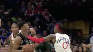 Josh Richardson pokes Giannis Antetokounmpo in the eye
