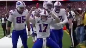 Buffalo Bills QB Josh Allen celebrates with John Brown's TD dance