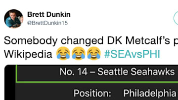 Somebody hilariously edited DK Metcalf's Wikipedia page after dominating the Eagles on Sunday.