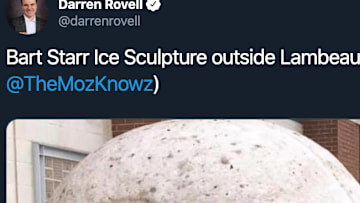 A Bart Starr ice sculpture was unveiled outside of Lambeau Field on Sunday