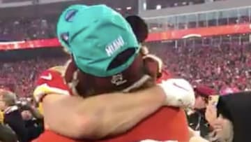 The Kelce brothers shared an embrace after the Kansas City Chiefs advanced to the Super Bowl.