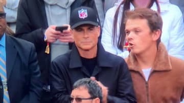 Rob Lowe at Packers-49ers wearing NFL hat