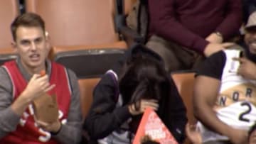 The Raptors' Kiss Cam produced a very awkward moment for these two fans.